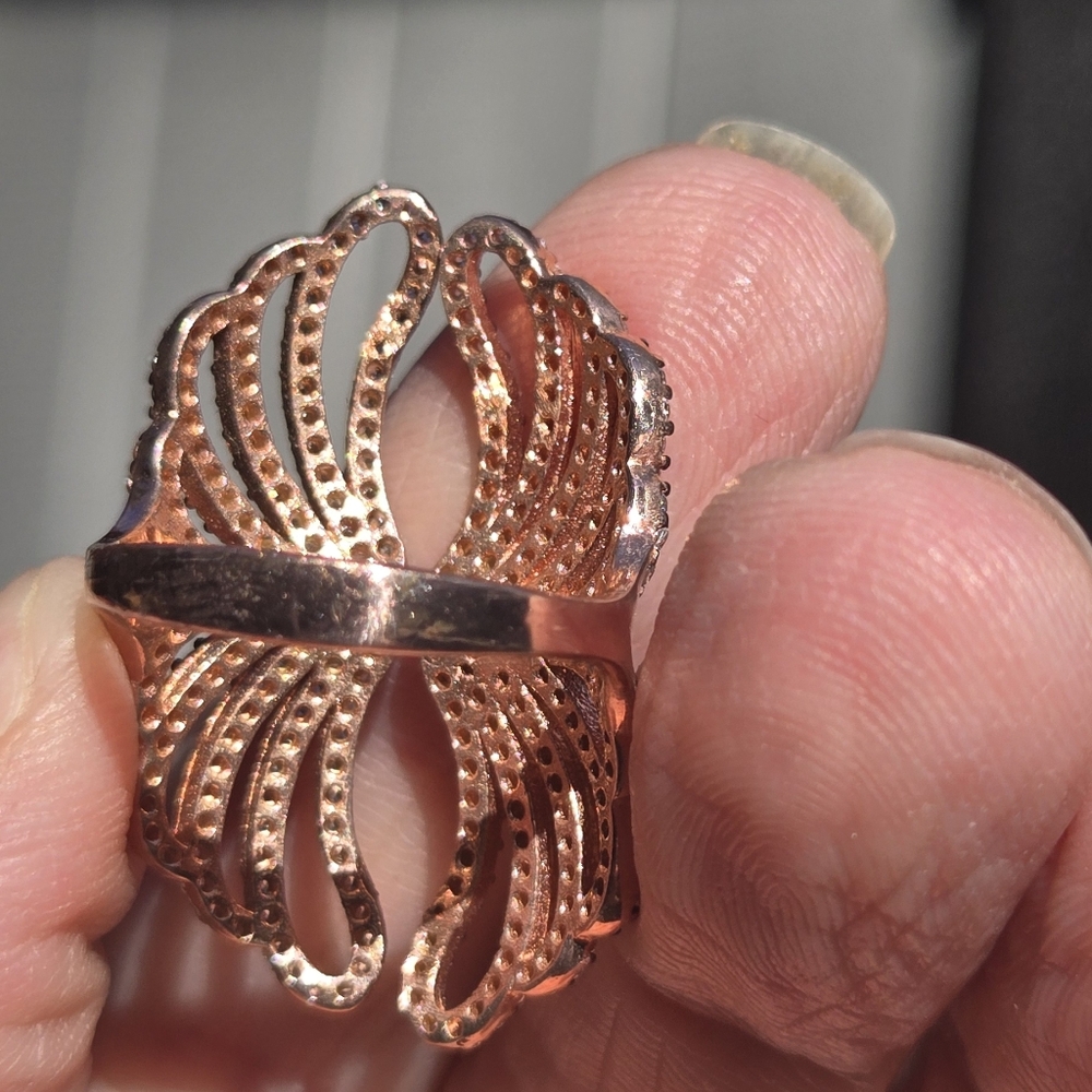 Topaz Sterling & Gold Wing Ring Sz8 - Picture 7 of 8